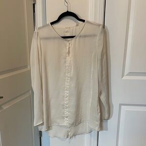 Tahari Ivory Long-Sleeve Split-Neck Blouse